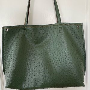 Faux green ostrich leather tote